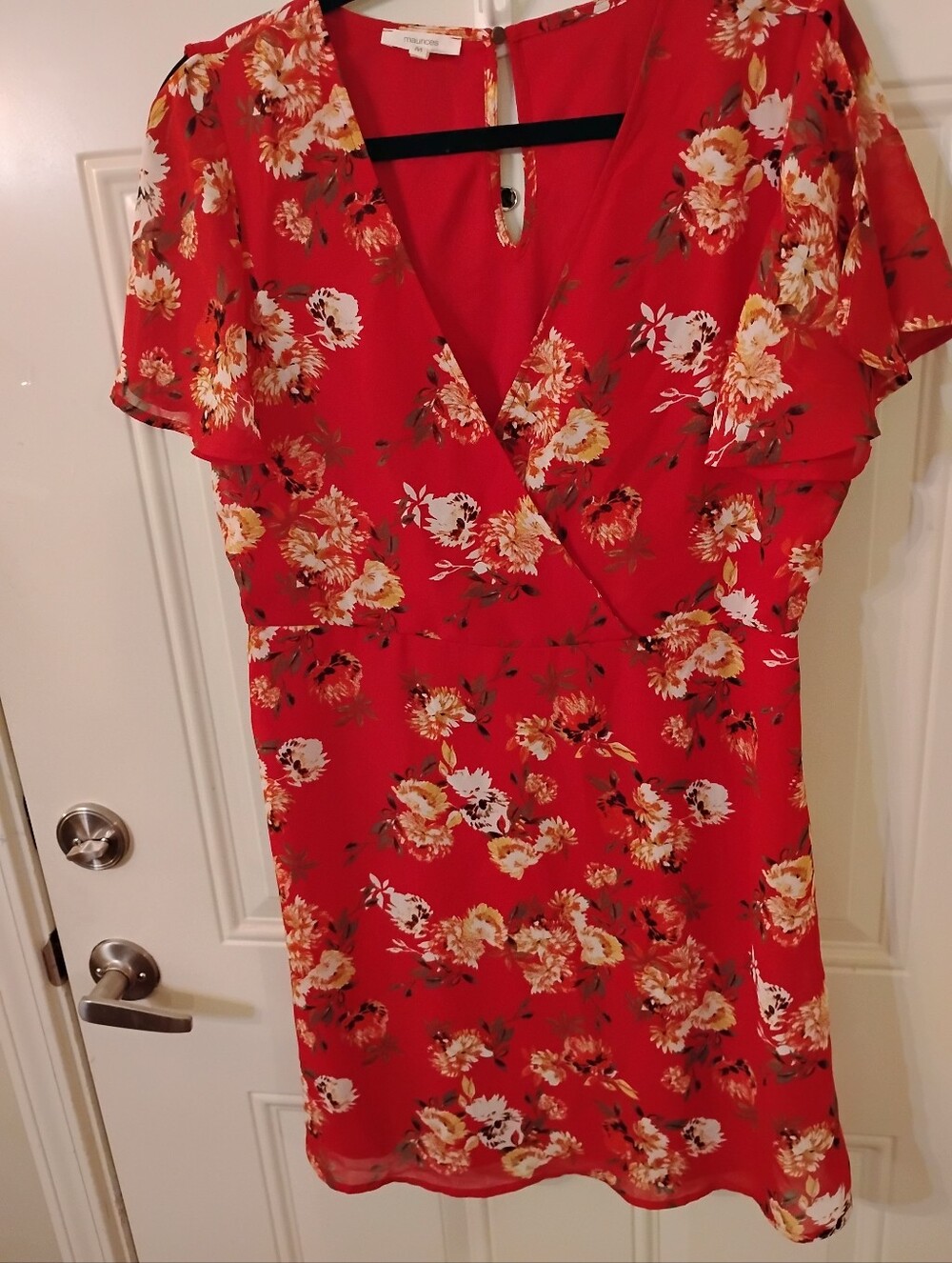 Maurices Red Floral Wrap-Style Dress
